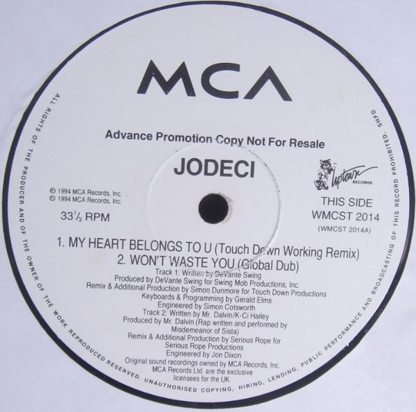 Jodeci - Won't waste you (LP Version / Dope Rope Club mix / Nick Hussey Remix / Nick Hussey Dub / Global Dub) / My heart belongs