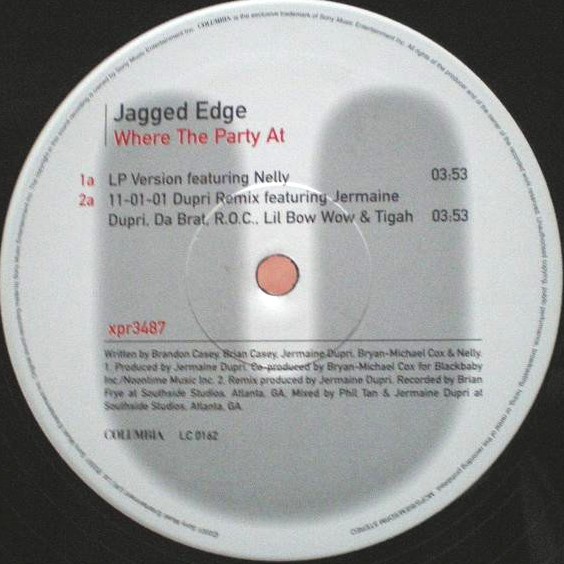 Jagged Edge - Where the party at (LP Version featuring Nelly / Remix / 8 Jam Remix / Speakeasy Remix) 12" Vinyl Promo