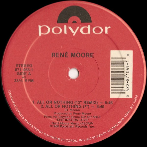 Rene Moore - All or nothing (12" Remix / 7" / Dub / Acappella / Instrumental) 12" Vinyl Record