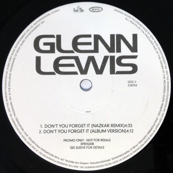 Glenn Lewis - Don't you forget it (LP Version / D Tek Remix / D Tek Instrumental / Nazkar Remix) Promo