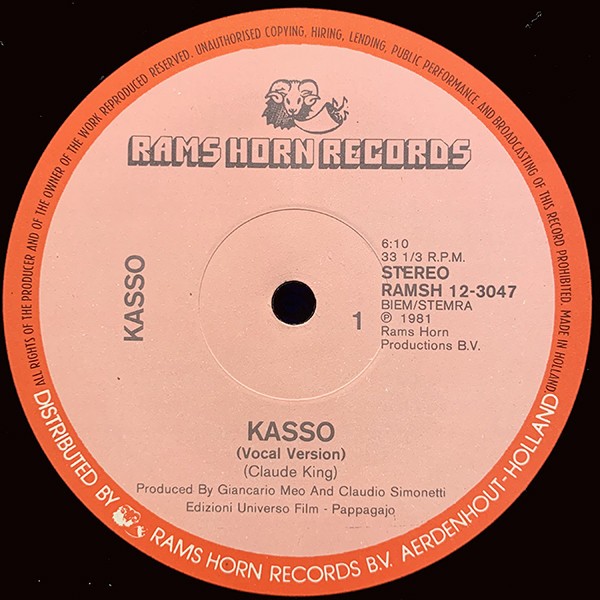 Kasso - Kasso (Vocal Version / Instrumental) 12" Vinyl Record