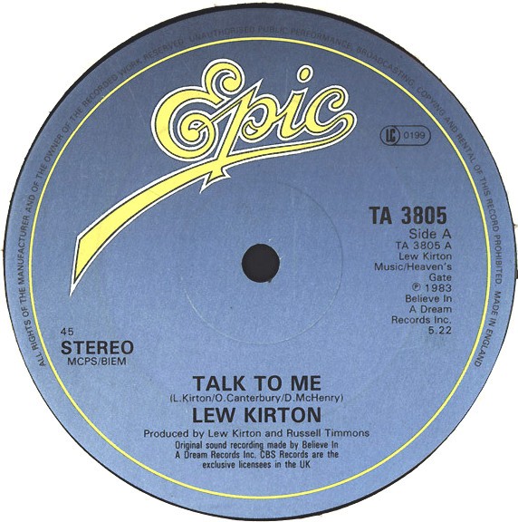 Lew Kirton - Talk to me (Long Version / Instrumental) 12" Vinyl Record