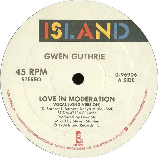 Gwen Guthrie - Love in moderation (Long Vocal Version / Friday After 5 Party mix) 12" Vinyl Record
