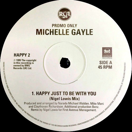 Michelle Gayle - Happy just to be with you (Nigel Lowis mix / So Happy Argonauts mix / Bottom Dollar Cream Dub) Vinyl Promo