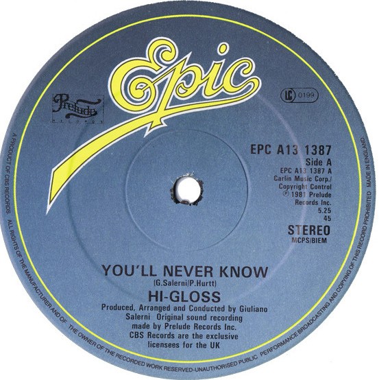 Hi Gloss - You'll Never Know (Full Length Version) / Im Totally Yours (12" Vinyl Record)