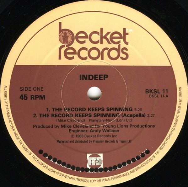 Indeep - The record keeps spinning (Vocal mix / Dub mix / Bonus Beats / Acappella) 12" Vinyl Record