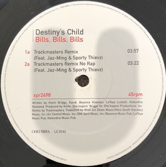Destinys Child - Bills, bills, bills (Original Version / 3 Trackmasters Remixes) 12" Vinyl Promo