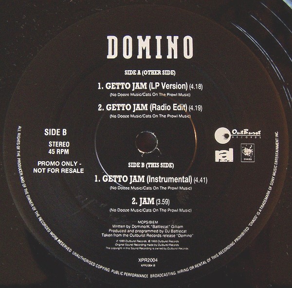 Domino - Getto jam (LP Version / Radio Edit / Instrumental) / Jam ( Vinyl Promo)