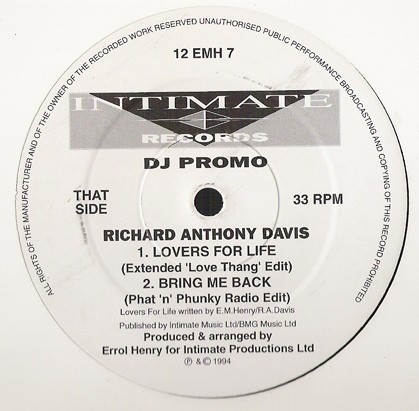 Richard Anthony Davis - Bring me back (Club mix / Phat N Phunky mix / Phat N Phunky Edit) / Lovers for life (Love Thang Edit)
