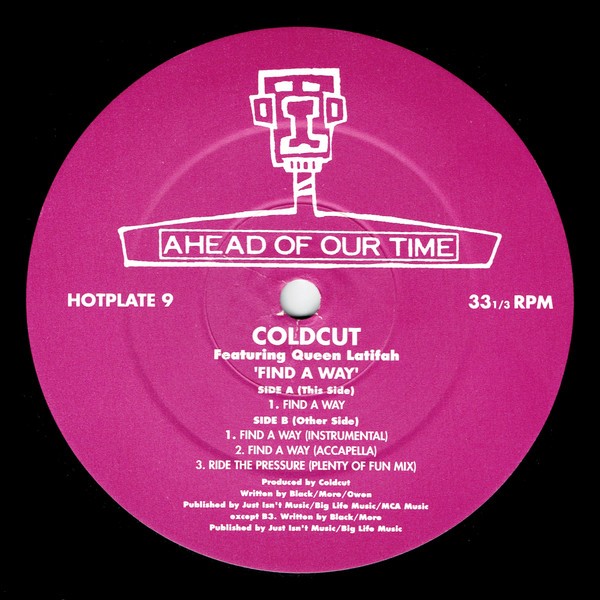 Coldcut featuring Queen Latifah - Find a way (Original Version / Instrumental / Acappella) / Ride the pressure (Vinyl Promo)