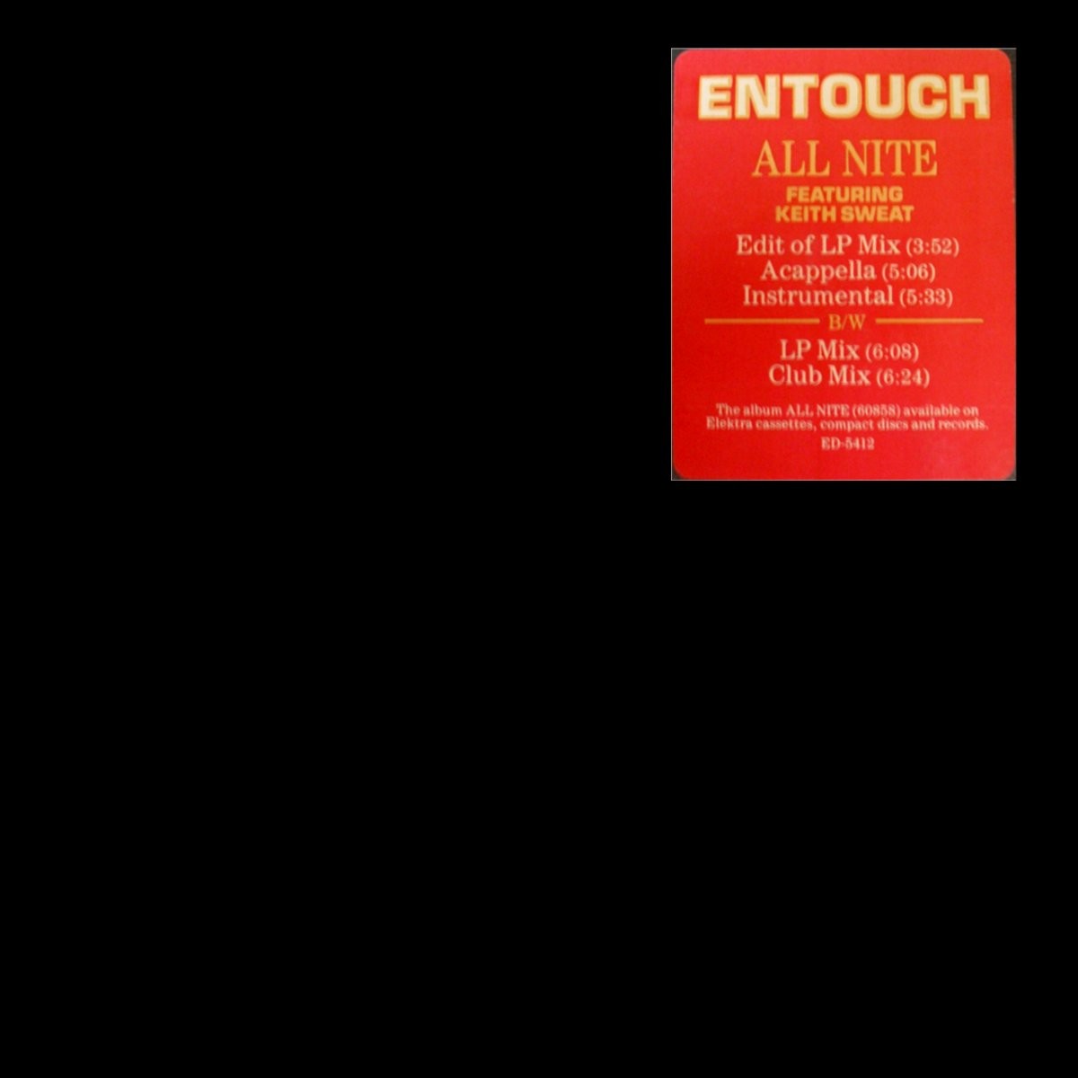 Entouch feat Keith Sweat - All nite (5 mixes) 12" Vinyl Promo