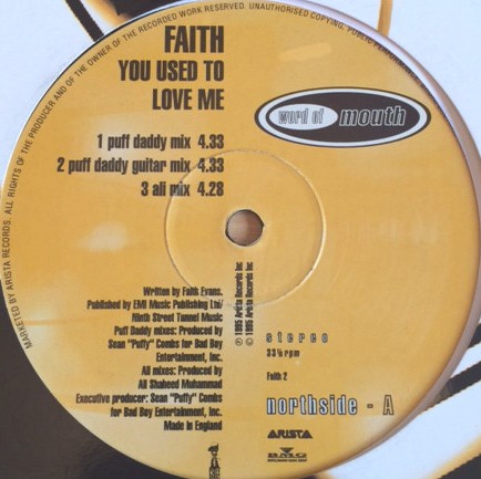 Faith Evans - You used to love me ( 4 Puff Daddy Mixes / Ali mix / Ali Instrumental) 12" Vinyl Promo