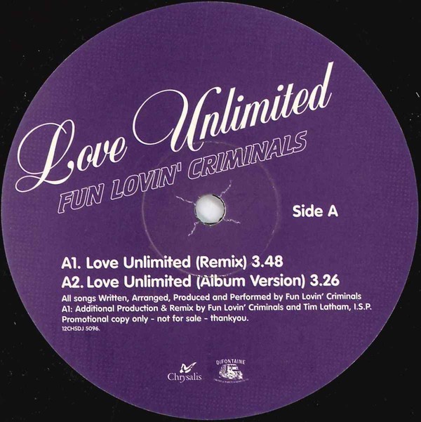 Fun Lovin Criminals - Love unlimited (LP Version / LP Instrumental / Remix / Remix Instrumental) 12" Vinyl Promo