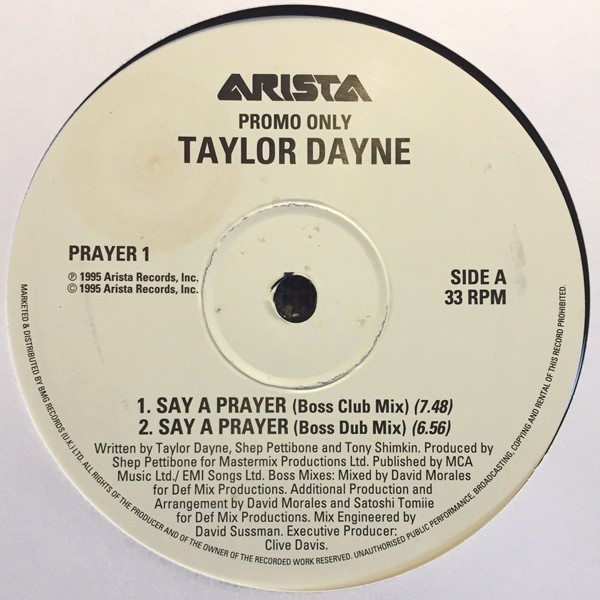 Taylor Dayne - Say A Prayer (David Morales Boss Club mix / Boss Dub / Vission Lorimer Remix / Vission Lorimer Dub) 12" Promo