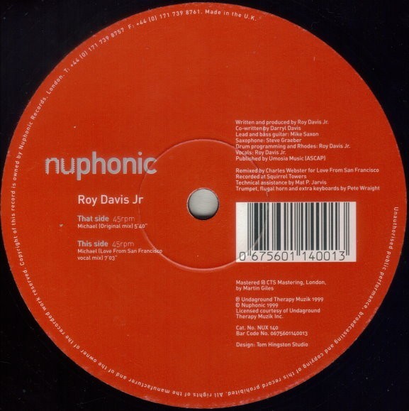Roy Davis Jnr - Michael (Original mix / Charles Websters Love From San Francisco Vocal mix) 12" Vinyl Record