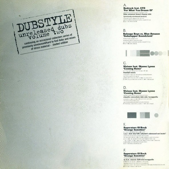 Dubstyle (Unreleased Dubs Volume 2) - 3 x 12inch featuring Bedrock / Superstars Of Rock / Visions / Blue Amazon