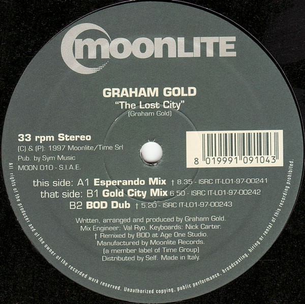 Graham Gold - The lost city (Esperando Mix / Gold City Mix / BOD Dub) 12" Vinyl Record
