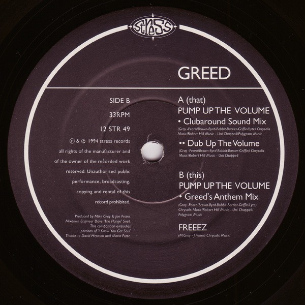 Greed - Pump up the volume (Clubaround Sound mix / Greeds Anthem mix / Dub Up The Volume) / Freeez (Original mix) Greed are Full
