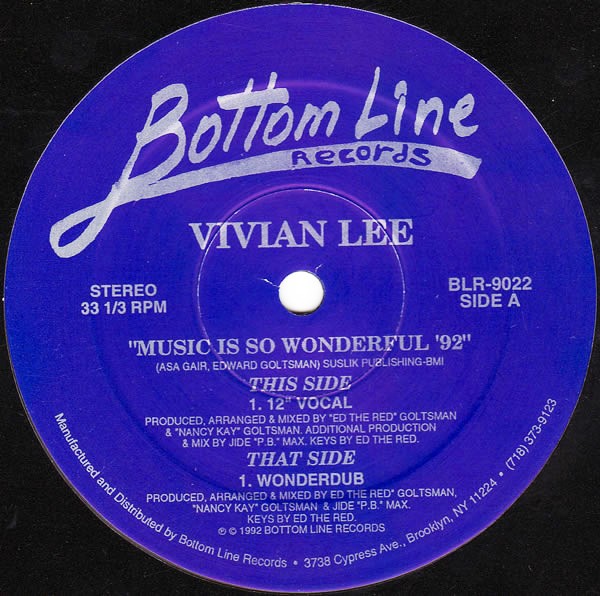 Vivian Lee - Music is so wonderful 92 (12inch Vocal mix / Wonderdub) 12" Vinyl