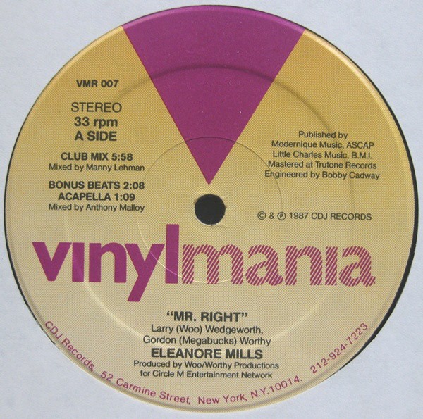 Eleanore Mills - Mr Right (Club mix / Bonus beats / Acappella / The Right mix / Radio mix) Vinyl