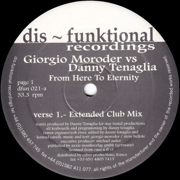 Giorgio Moroder - From here to eternity (4 Danny Tenaglia Mixes / Rhythm Masters Remix) Vinyl Doublepack