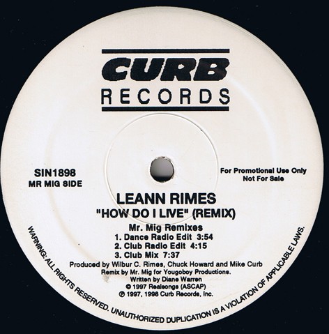 Leann Rimes - How do i live (3 Mr Mig Club Mixes / 2 RH Factor Mixes) Vinyl 12"