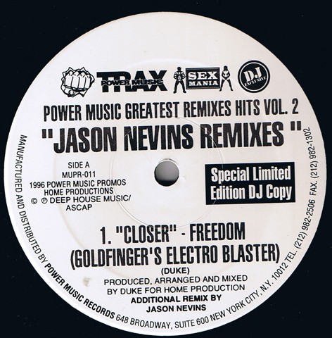 Freedom - Closer (Goldfinger's Electro Blaster) / Touch Me - Erotic Moments (2 Jason Nevins Mixes) Vinyl
