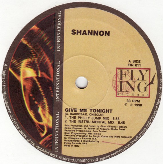 Shannon - Give me tonight (Philly Jump Mix / Instru-Mental / Mighty Mix / Original Mix) Vinal 12"