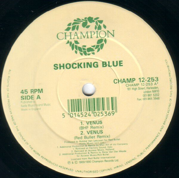 Shocking Blue - Venus (Original mix / Red Bullet Edit / Red Bullet mix / BHF Remix) Vinyl 12"