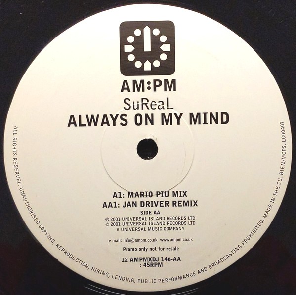 Sureal - Always on my mind (Mario Piu mix / Jan Driver Remix) Vinyl Promo