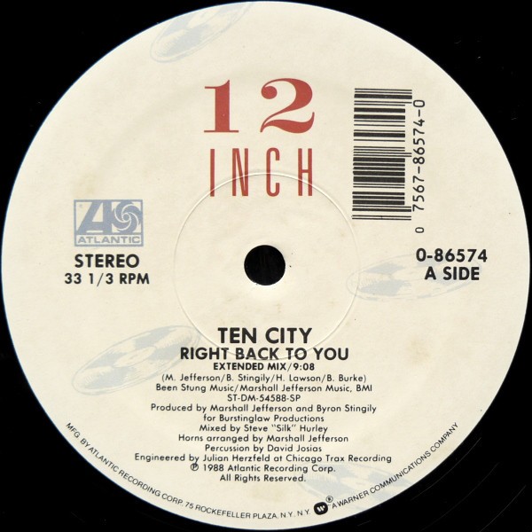 Ten City - Right back to you (Extended mix / Marshall Jefferson New York mix) / One kiss will make it better (Farley Mix)