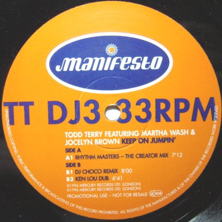 Todd Terry - Keep on jumpin (Rhythm Masters Creator mix / DJ Choco Remix / Kenlou Dub) Vinyl Promo