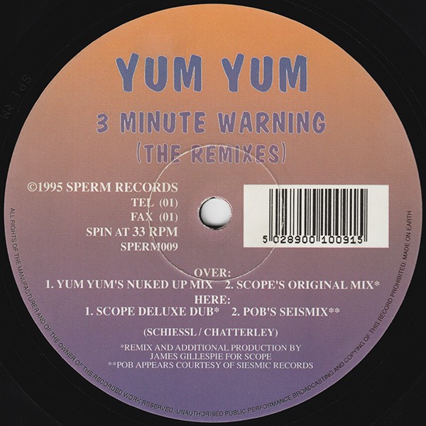 Yum Yum - 3 Minute warning (Scope's Original / Scope's Deluxe Dub / Yum Yum's Mix / Pob's Seismix) 12" Vinyl Record