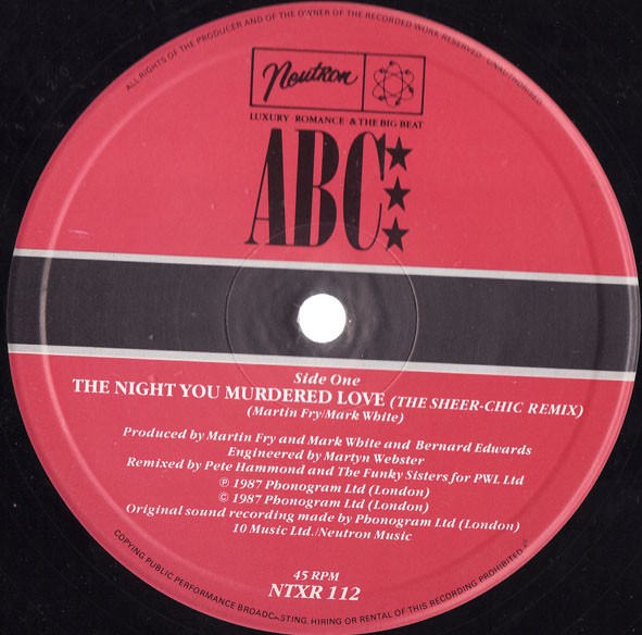 ABC - The night you murdered love (Sheer Chic Remix / The Reply) / Minneapolis (12" Vinyl Record)