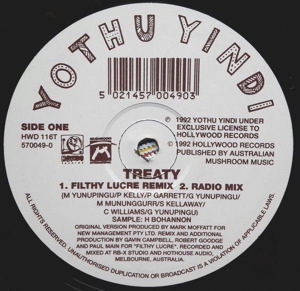 Yothu Yindi - Treaty (2 William Orbit mixes / 2 Filthy Lucre mixes / Full Acappella) 12" Vinyl Record
