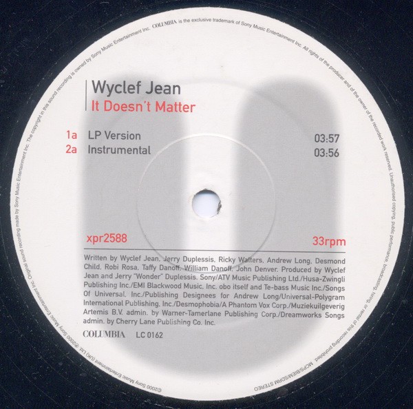 Wyclef Jean - It doesn't matter (4 mixes) promo