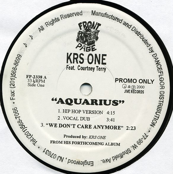 KRS One featuring Courtney Terry - Aquarius (2 Mixes) / We dont care anymore / Let it flow (2 Mixes) 12" Vinyl