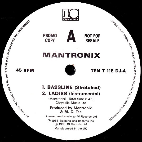 Mantronix - Bassline (Stretched) / Ladies (Revived / Instrumental) / Get stupid (Fresh Part 1) Vinyl Promo