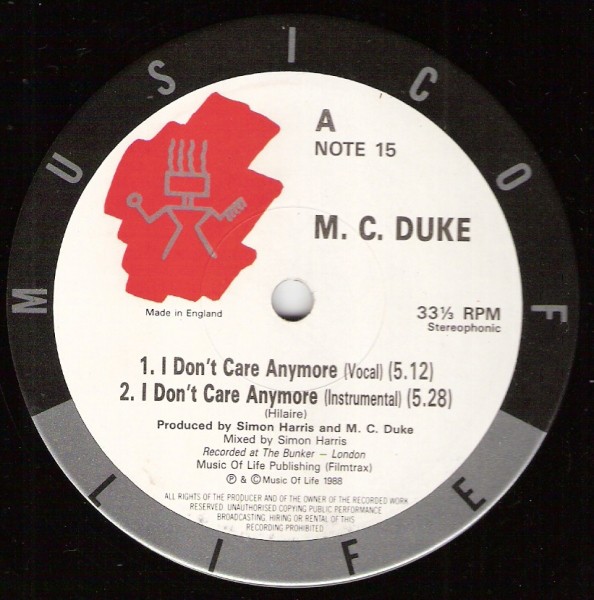 MC Duke - I don't care anymore (Vocal / Instrumental) / Free (12" Vinyl Record)