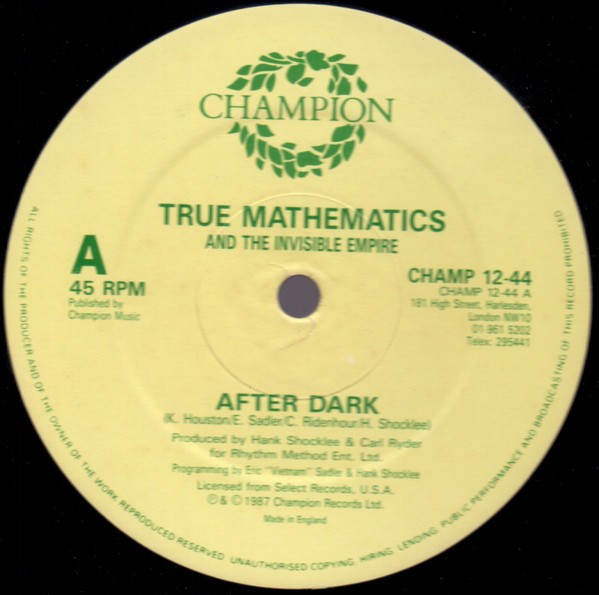 True Mathematics - After dark (2 Mixes) / Greeks In The House (2 Mixes) 12" Vinyl Record