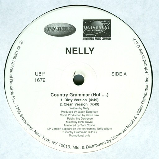 Nelly - Country grammar (Dirty Version / Clean Version / Instrumental / Acappella) 12" Vinyl Record
