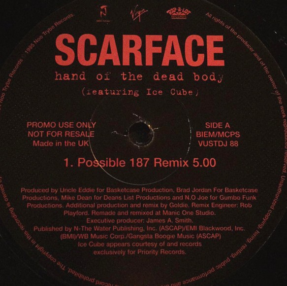 Scarface feat Ice Cube - Hand of the dead body (2 Goldie Remixes) 12" Vinyl Promo