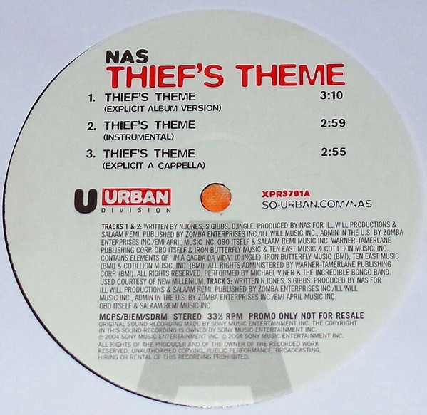 Nas - Thief's theme (Explicit LP Version / Clean LP Version / Instrumental / Acappella / Clean Acappella) Vinyl Promo