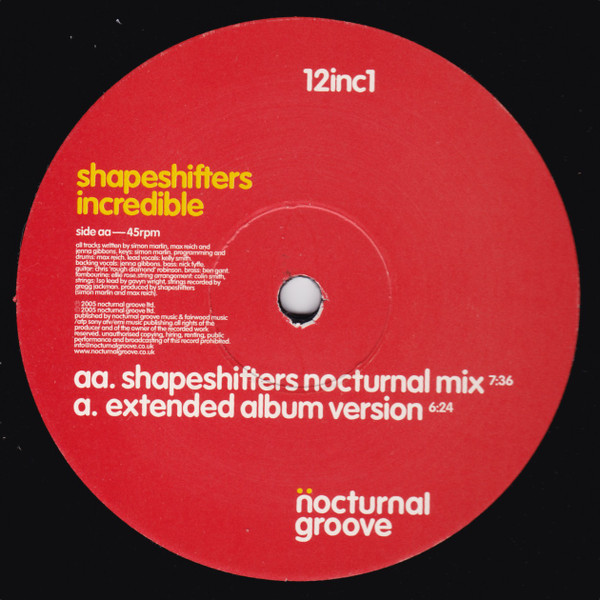 Shapeshifters - Incredible (Shapeshifters Nocturnal mix / Extended Album Version) 12" Vinyl Record