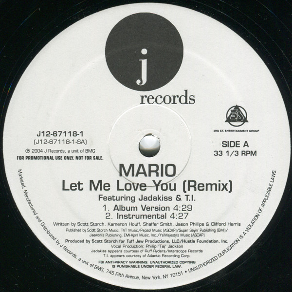 Mario - Let me love you (LP Version / Acappella / Remix / Remix Instrumental)  Vinyl Promo