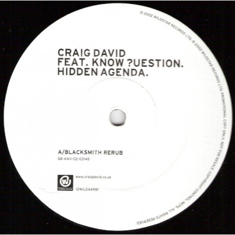 Craig David - Hidden agenda (Blacksmith re rub / Blacksmith instrumental) promo