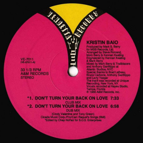 Kristin Baio - Dont Turn Your Back On Love (Club Mix / Dub / House Party / Groove) 12" Vinyl Record