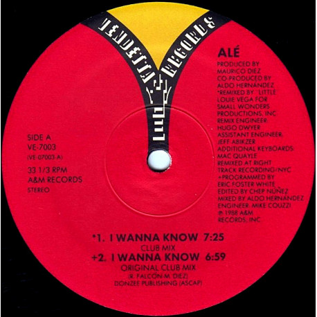 Ale - I Wanna Know (Club Mix / Original / Dub / Beats / Acappella) 12" Vinyl Record