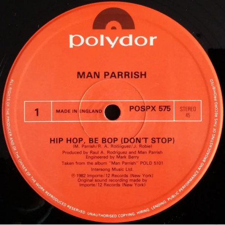 Man Parrish - Hip Hop Be Bop (don't stop) (12" Vinyl Record)