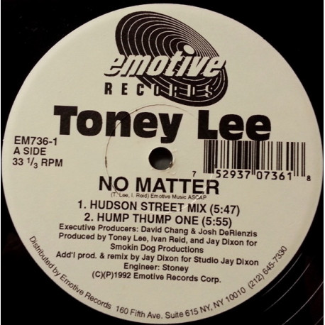 Toney Lee - No Matter (Hudson Street Mix / Hump Thump One / Original Mix / See The Light Inst) 12" Vinyl